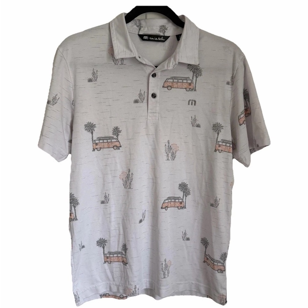 Travis Mathew Polo Shirt Mens S Volkswagen Bus Palm Tree Golf Resort Performance